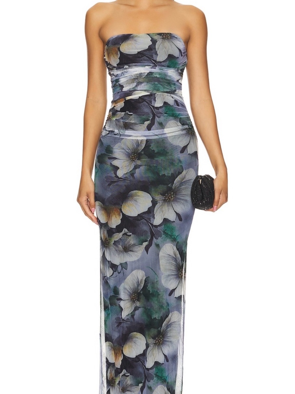 Strapless Floral Column Dress in Multi-Color